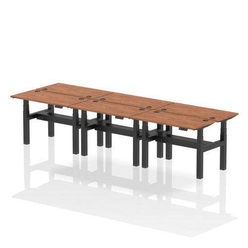 Dynamic Air Back-to-Back W1200 x D600mm Height Adjustable Sit Stand 6 Person Bench Desk With Cable Ports Walnut Finish Black Frame - HA01626 DD