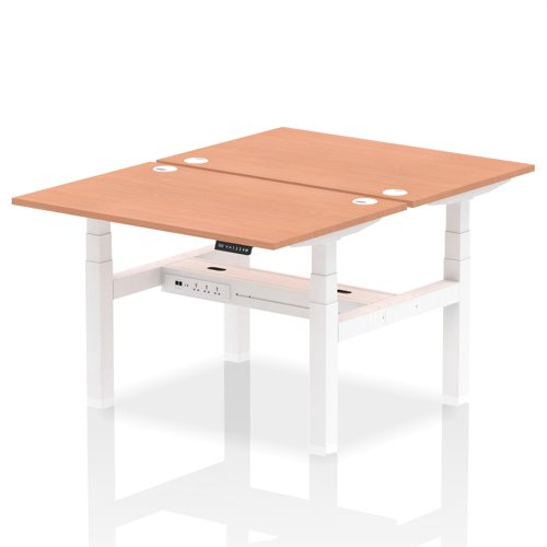 Dynamic Air Back-to-Back W1200 x D800mm Height Adjustable Sit Stand 2 Person Bench Desk With Cable Ports Beech Finish White Frame - HA01642 DD