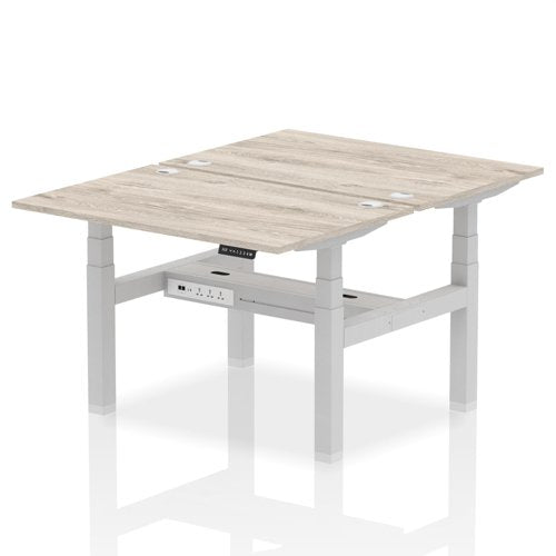 Dynamic Air Back-to-Back W1200 x D800mm Height Adjustable Sit Stand 2 Person Bench Desk With Cable Ports Grey Oak Finish Silver Frame - HA01652 DD