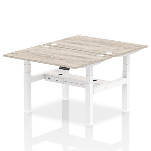 Dynamic Air Back-to-Back W1200 x D800mm Height Adjustable Sit Stand 2 Person Bench Desk With Cable Ports Grey Oak Finish White Frame - HA01654 DD