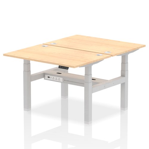 Dynamic Air Back-to-Back W1200 x D800mm Height Adjustable Sit Stand 2 Person Bench Desk With Cable Ports Maple Finish Silver Frame - HA01664 DD