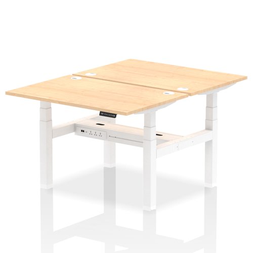 Dynamic Air Back-to-Back W1200 x D800mm Height Adjustable Sit Stand 2 Person Bench Desk With Cable Ports Maple Finish White Frame - HA01666 DD