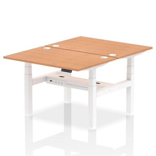 Dynamic Air Back-to-Back W1200 x D800mm Height Adjustable Sit Stand 2 Person Bench Desk With Cable Ports Oak Finish White Frame - HA01678 DD