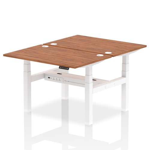 Dynamic Air Back-to-Back W1200 x D800mm Height Adjustable Sit Stand 2 Person Bench Desk With Cable Ports Walnut Finish White Frame - HA01690 DD