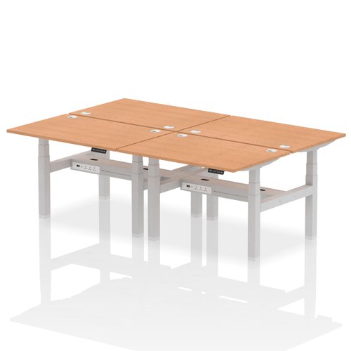 Dynamic Air Back-to-Back W1200 x D800mm Height Adjustable Sit Stand 4 Person Bench Desk With Cable Ports Oak Finish Silver Frame - HA01748 DD