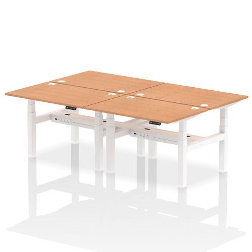 Dynamic Air Back-to-Back W1200 x D800mm Height Adjustable Sit Stand 4 Person Bench Desk With Cable Ports Oak Finish White Frame - HA01750 DD