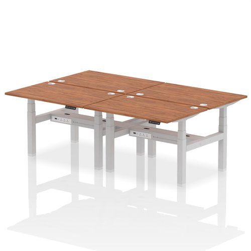 Dynamic Air Back-to-Back W1200 x D800mm Height Adjustable Sit Stand 4 Person Bench Desk With Cable Ports Walnut Finish Silver Frame - HA01760 DD