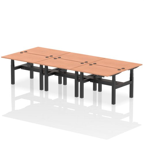 Dynamic Air Back-to-Back W1200 x D800mm Height Adjustable Sit Stand 6 Person Bench Desk With Cable Ports Beech Finish Black Frame - HA01782 DD