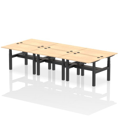 Dynamic Air Back-to-Back W1200 x D800mm Height Adjustable Sit Stand 6 Person Bench Desk With Cable Ports Maple Finish Black Frame - HA01806 DD