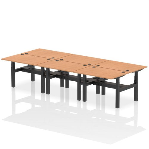 Dynamic Air Back-to-Back W1200 x D800mm Height Adjustable Sit Stand 6 Person Bench Desk With Cable Ports Oak Finish Black Frame - HA01818 DD
