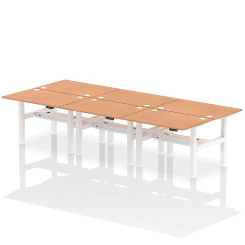 Dynamic Air Back-to-Back W1200 x D800mm Height Adjustable Sit Stand 6 Person Bench Desk With Cable Ports Oak Finish White Frame - HA01822 DD