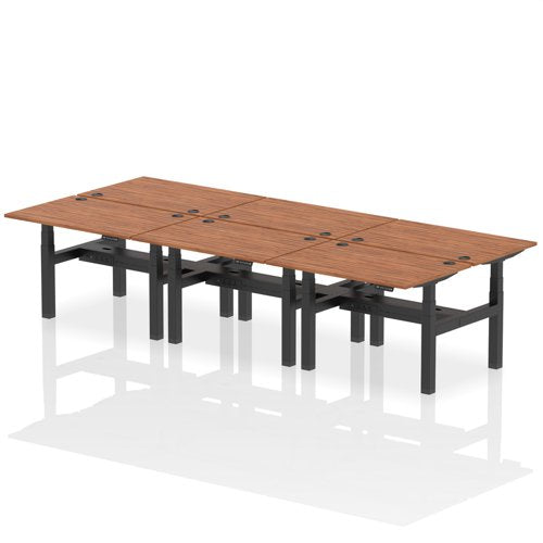Dynamic Air Back-to-Back W1200 x D800mm Height Adjustable Sit Stand 6 Person Bench Desk With Cable Ports Walnut Finish Black Frame - HA01830 DD