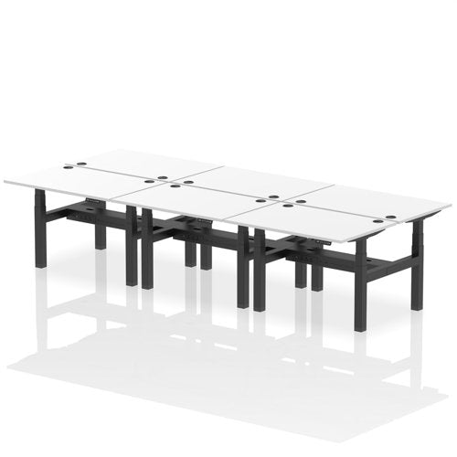 Dynamic Air Back-to-Back W1200 x D800mm Height Adjustable Sit Stand 6 Person Bench Desk With Cable Ports White Finish Black Frame - HA01842 DD