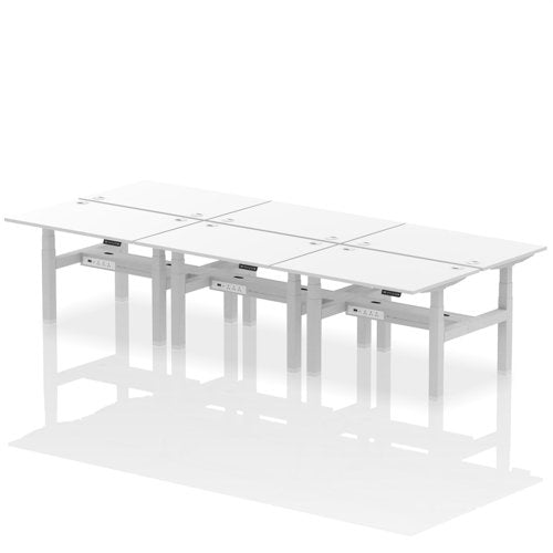 Dynamic Air Back-to-Back W1200 x D800mm Height Adjustable Sit Stand 6 Person Bench Desk With Cable Ports White Finish Silver Frame - HA01844 DD