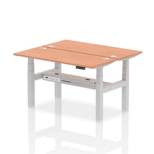 Dynamic Air Back-to-Back W1400 x D600mm Height Adjustable Sit Stand 2 Person Bench Desk With Cable Ports Beech Finish Silver Frame - HA01856 DD