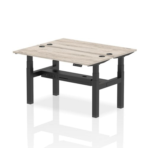 Dynamic Air Back-to-Back W1400 x D600mm Height Adjustable Sit Stand 2 Person Bench Desk With Cable Ports Grey Oak Finish Black Frame - HA01860 DD
