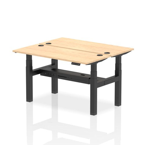 Dynamic Air Back-to-Back W1400 x D600mm Height Adjustable Sit Stand 2 Person Bench Desk With Cable Ports Maple Finish Black Frame - HA01866 DD