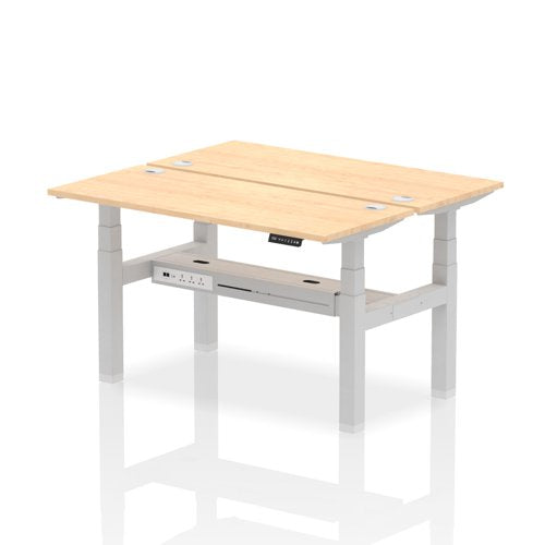 Dynamic Air Back-to-Back W1400 x D600mm Height Adjustable Sit Stand 2 Person Bench Desk With Cable Ports Maple Finish Silver Frame - HA01868 DD