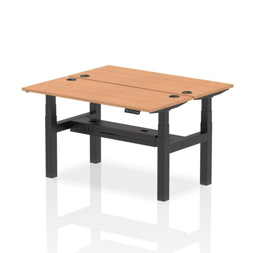 Dynamic Air Back-to-Back W1400 x D600mm Height Adjustable Sit Stand 2 Person Bench Desk With Cable Ports Oak Finish Black Frame - HA01872 DD