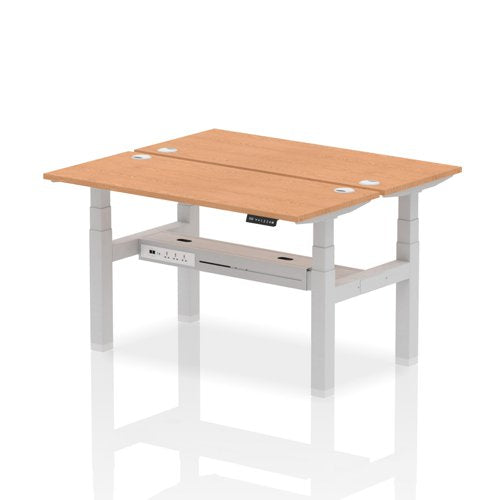 Dynamic Air Back-to-Back W1400 x D600mm Height Adjustable Sit Stand 2 Person Bench Desk With Cable Ports Oak Finish Silver Frame - HA01874 DD