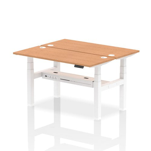 Dynamic Air Back-to-Back W1400 x D600mm Height Adjustable Sit Stand 2 Person Bench Desk With Cable Ports Oak Finish White Frame - HA01876 DD
