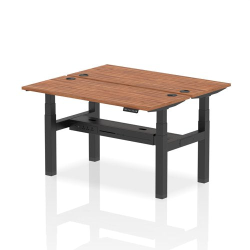 Dynamic Air Back-to-Back W1400 x D600mm Height Adjustable Sit Stand 2 Person Bench Desk With Cable Ports Walnut Finish Black Frame - HA01878 DD