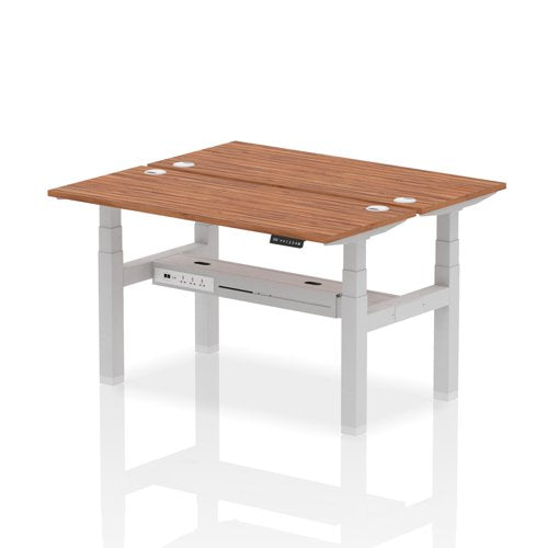 Dynamic Air Back-to-Back W1400 x D600mm Height Adjustable Sit Stand 2 Person Bench Desk With Cable Ports Walnut Finish Silver Frame - HA01880 DD
