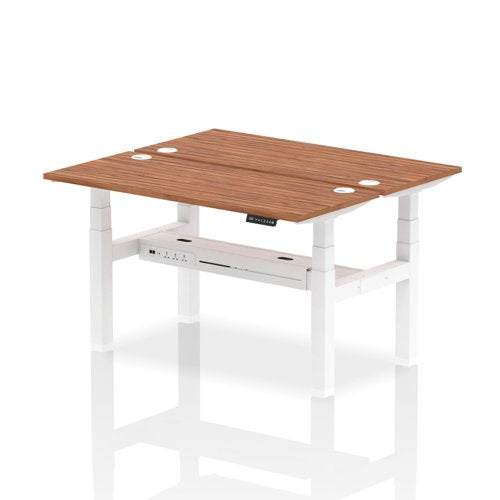 Dynamic Air Back-to-Back W1400 x D600mm Height Adjustable Sit Stand 2 Person Bench Desk With Cable Ports Walnut Finish White Frame - HA01882 DD