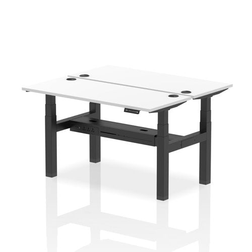 Dynamic Air Back-to-Back W1400 x D600mm Height Adjustable Sit Stand 2 Person Bench Desk With Cable Ports White Finish Black Frame - HA01884 DD