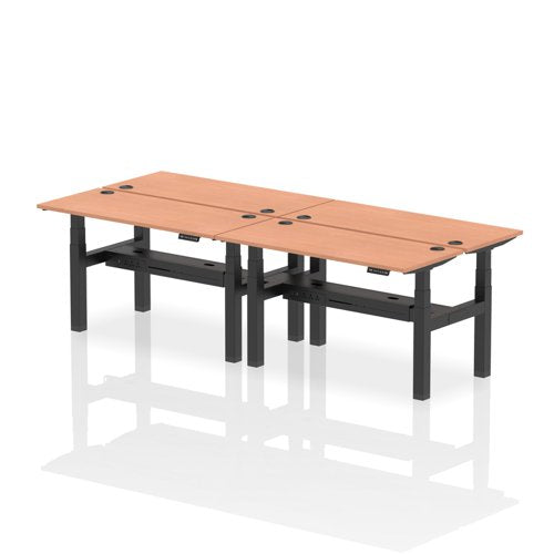 Dynamic Air Back-to-Back W1400 x D600mm Height Adjustable Sit Stand 4 Person Bench Desk With Cable Ports Beech Finish Black Frame - HA01890 DD