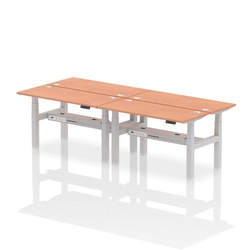 Dynamic Air Back-to-Back W1400 x D600mm Height Adjustable Sit Stand 4 Person Bench Desk With Cable Ports Beech Finish Silver Frame - HA01892 DD