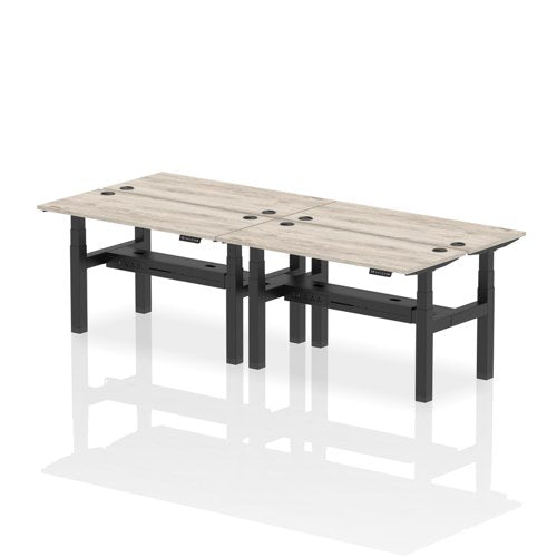 Dynamic Air Back-to-Back W1400 x D600mm Height Adjustable Sit Stand 4 Person Bench Desk With Cable Ports Grey Oak Finish Black Frame - HA01896 DD