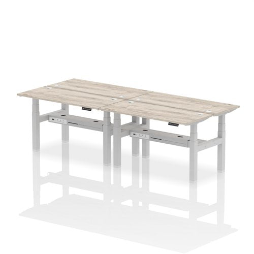 Dynamic Air Back-to-Back W1400 x D600mm Height Adjustable Sit Stand 4 Person Bench Desk With Cable Ports Grey Oak Finish Silver Frame - HA01898 DD