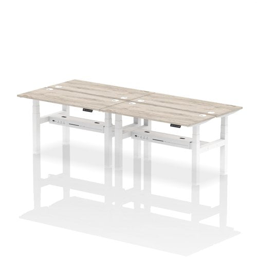 Dynamic Air Back-to-Back W1400 x D600mm Height Adjustable Sit Stand 4 Person Bench Desk With Cable Ports Grey Oak Finish White Frame - HA01900 DD