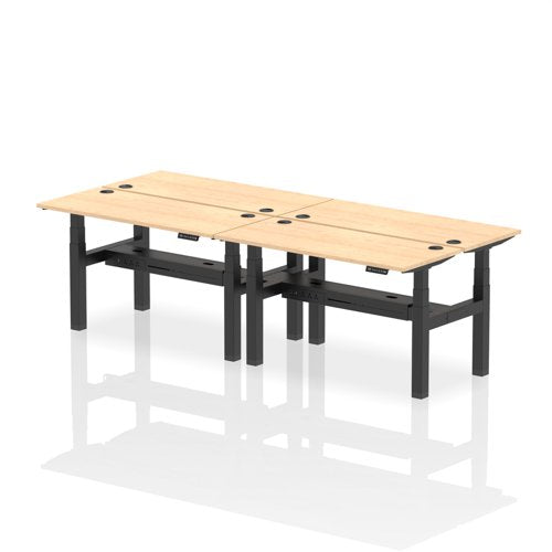 Dynamic Air Back-to-Back W1400 x D600mm Height Adjustable Sit Stand 4 Person Bench Desk With Cable Ports Maple Finish Black Frame - HA01902 DD