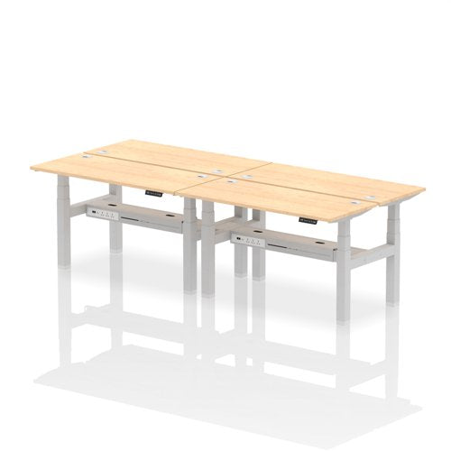 Dynamic Air Back-to-Back W1400 x D600mm Height Adjustable Sit Stand 4 Person Bench Desk With Cable Ports Maple Finish Silver Frame - HA01904 DD