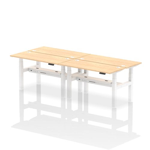 Dynamic Air Back-to-Back W1400 x D600mm Height Adjustable Sit Stand 4 Person Bench Desk With Cable Ports Maple Finish White Frame - HA01906 DD