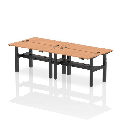 Dynamic Air Back-to-Back W1400 x D600mm Height Adjustable Sit Stand 4 Person Bench Desk With Cable Ports Oak Finish Black Frame - HA01908 DD