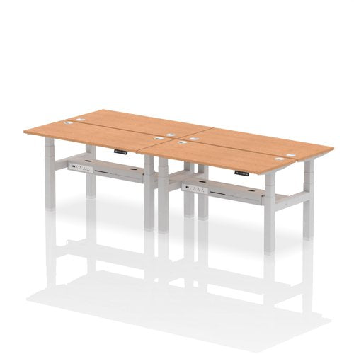Dynamic Air Back-to-Back W1400 x D600mm Height Adjustable Sit Stand 4 Person Bench Desk With Cable Ports Oak Finish Silver Frame - HA01910 DD