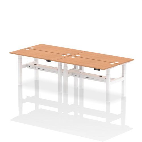 Dynamic Air Back-to-Back W1400 x D600mm Height Adjustable Sit Stand 4 Person Bench Desk With Cable Ports Oak Finish White Frame - HA01912 DD
