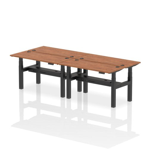 Dynamic Air Back-to-Back W1400 x D600mm Height Adjustable Sit Stand 4 Person Bench Desk With Cable Ports Walnut Finish Black Frame - HA01914 DD