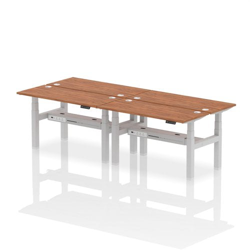 Dynamic Air Back-to-Back W1400 x D600mm Height Adjustable Sit Stand 4 Person Bench Desk With Cable Ports Walnut Finish Silver Frame - HA01916 DD