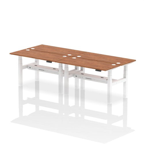 Dynamic Air Back-to-Back W1400 x D600mm Height Adjustable Sit Stand 4 Person Bench Desk With Cable Ports Walnut Finish White Frame - HA01918 DD