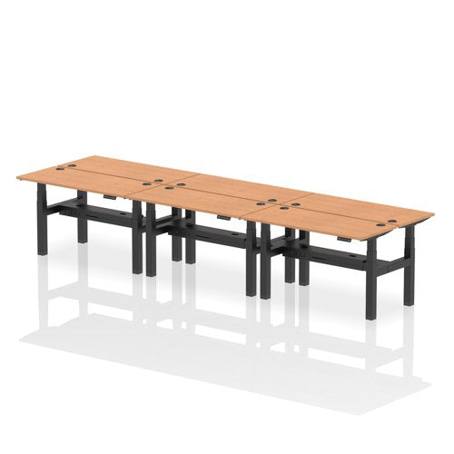 Dynamic Air Back-to-Back W1400 x D600mm Height Adjustable Sit Stand 6 Person Bench Desk With Cable Ports Oak Finish Black Frame - HA01944 DD