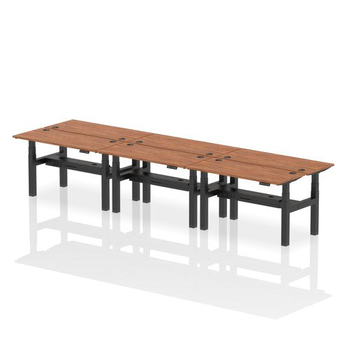 Dynamic Air Back-to-Back W1400 x D600mm Height Adjustable Sit Stand 6 Person Bench Desk With Cable Ports Walnut Finish Black Frame - HA01950 DD