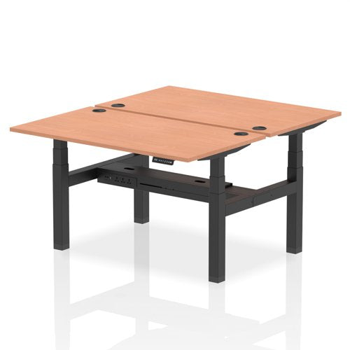 Dynamic Air Back-to-Back W1400 x D800mm Height Adjustable Sit Stand 2 Person Bench Desk With Cable Ports Beech Finish Black Frame - HA01962 DD