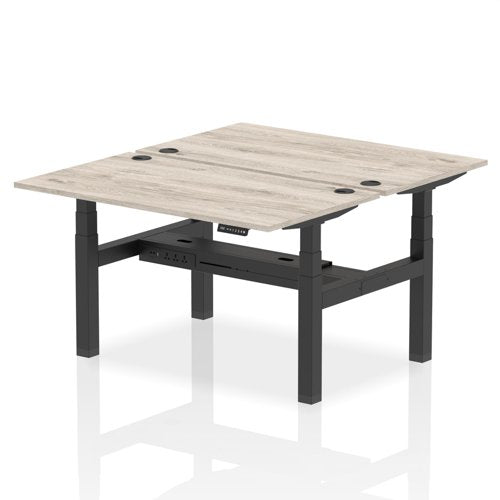 Dynamic Air Back-to-Back W1400 x D800mm Height Adjustable Sit Stand 2 Person Bench Desk With Cable Ports Grey Oak Finish Black Frame - HA01974 DD