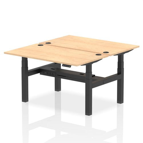 Dynamic Air Back-to-Back W1400 x D800mm Height Adjustable Sit Stand 2 Person Bench Desk With Cable Ports Maple Finish Black Frame - HA01986 DD