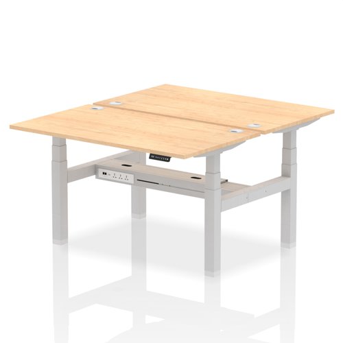 Dynamic Air Back-to-Back W1400 x D800mm Height Adjustable Sit Stand 2 Person Bench Desk With Cable Ports Maple Finish Silver Frame - HA01988 DD