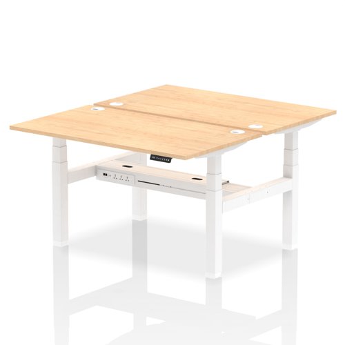 Dynamic Air Back-to-Back W1400 x D800mm Height Adjustable Sit Stand 2 Person Bench Desk With Cable Ports Maple Finish White Frame - HA01990 DD